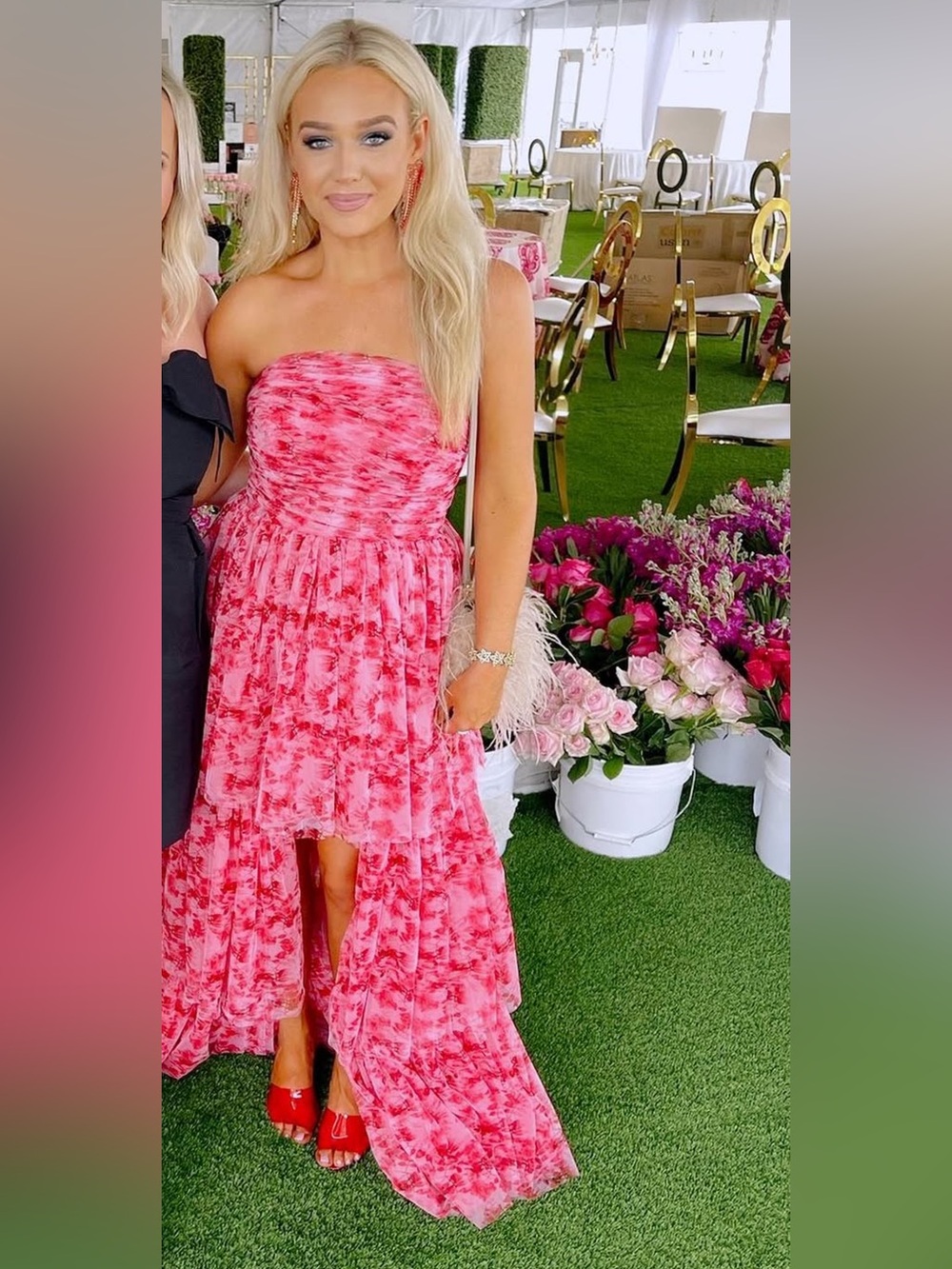 Strapless Pink Floral High-Low Dress